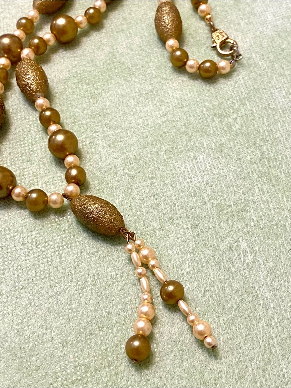 Gold and Ivory Beaded Women's Necklace - Classic Elegant Strand - Picture 3 of 5